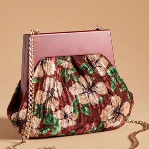 Anthropologie Floral Velvet Clutch with Chain Strap